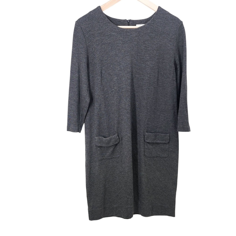 J.Jill‎ Ponte Dress Women Medium Petite Gray Shift 3/4 Sleeve Pockets